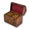 Front overview of the Antique Folk Art Cottage Tea Caddy with the lid up