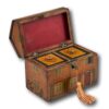 Front of the Antique Folk Art Cottage Tea Caddy with the lid up and key fitted