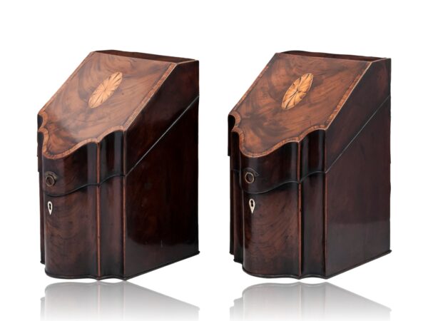 Front overview of the Antique Georgian Mahogany Cutlery Boxes