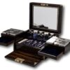 Overview of the vanity box with all the various compartments open