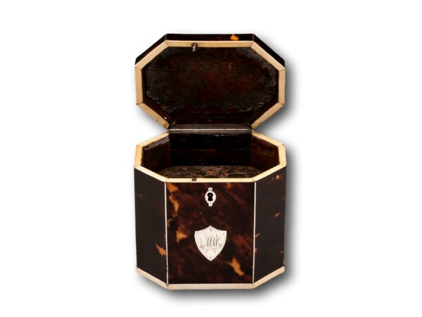 Tortoiseshell Tea Caddy with the lid open