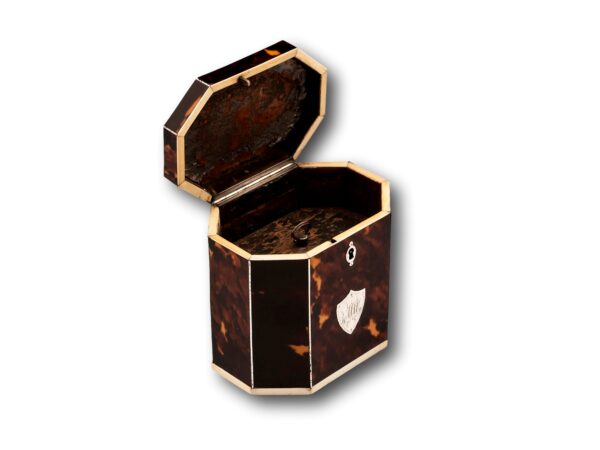 Tortoiseshell Tea Caddy with the lid open