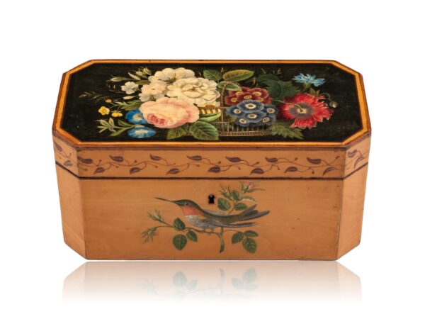 Overview of the Georgian Spa Penwork Tea Caddy