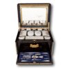 Coromandel Vanity Box with the lid up and front dropped down