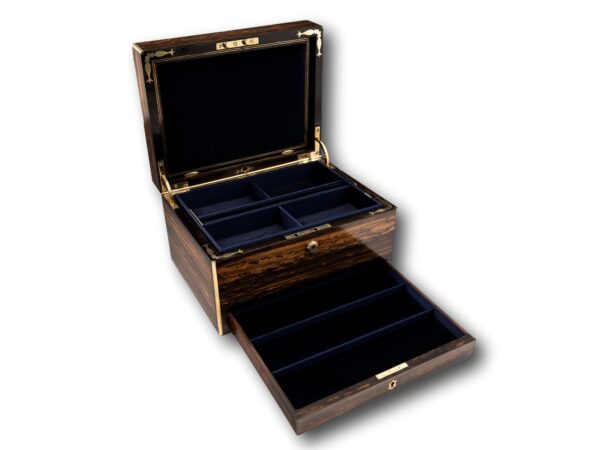 View of the drawer open on the Coromandel Jewellery Box by Halstaff & Hannaford