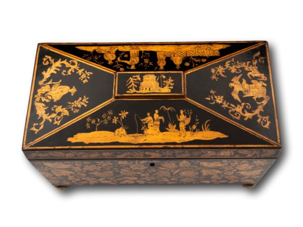 Top of the Regency Chinoiserie Penwork Tea Chest