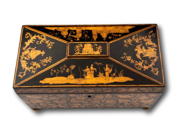 Top of the Regency Chinoiserie Penwork Tea Chest