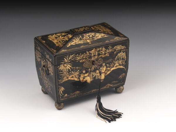 Antique Chinoiserie Tea Caddy with key