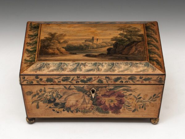 Antique Ladies Penwork Sewing Box