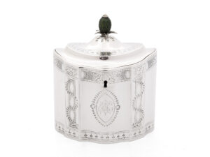 Front view of Silver Tea Caddy by John Robbins
