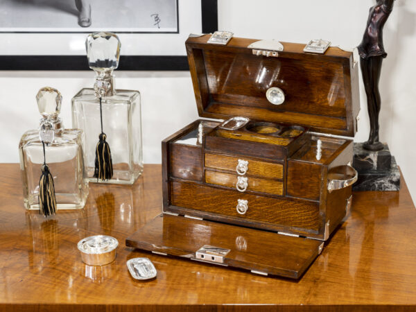 Oak Trunk Humidor on display with contents out