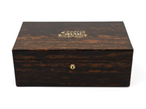 Cased coromandel writing box front view