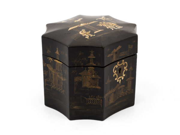 Chinese style tea caddy front side view