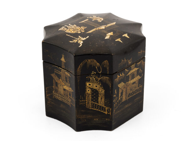 Chinese style tea caddy rear angle