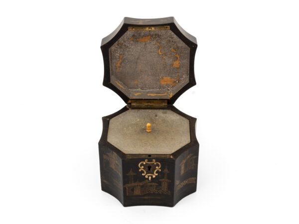 Chinese style tea caddy open front view