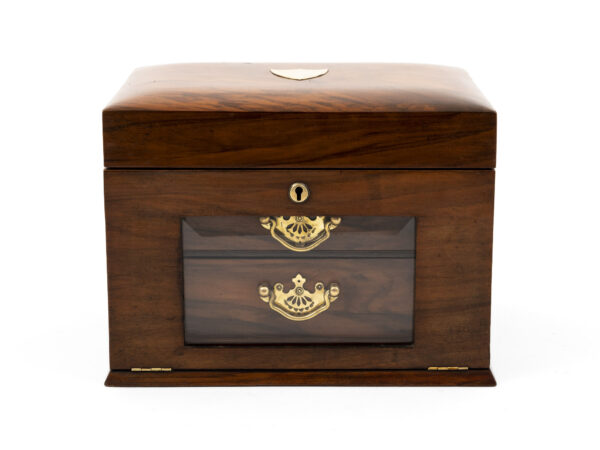 Glazed walnut jewellery box front view