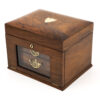 Glazed walnut jewellery box front angle