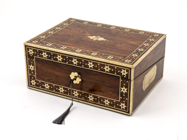 antique kingwood writing box with key