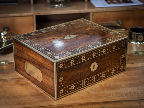 antique kingwood writing box on bureau