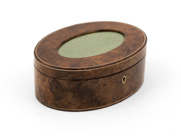 Walnut and shagreen oval box front angle