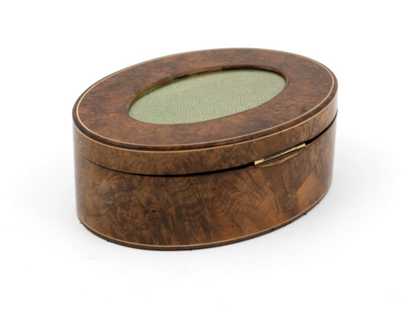 Walnut and shagreen oval box rear angle