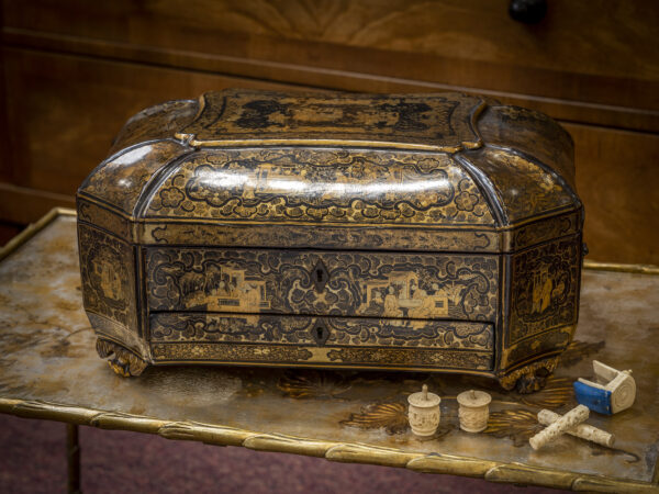 chinese sewing box on table