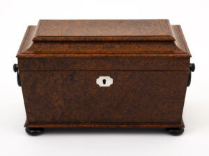 amboyna tea chest front upper view