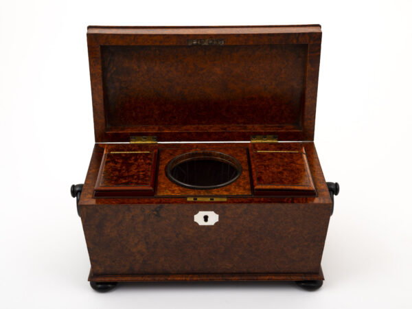 amboyna tea chest open