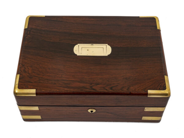 jewellery box with brass corner brackets top angle