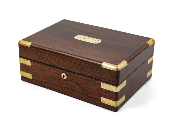 jewellery box with brass corner brackets front angle