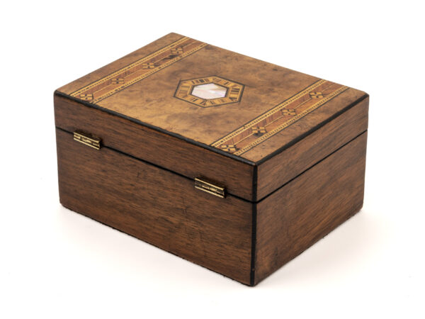 small walnut jewellery box back angle