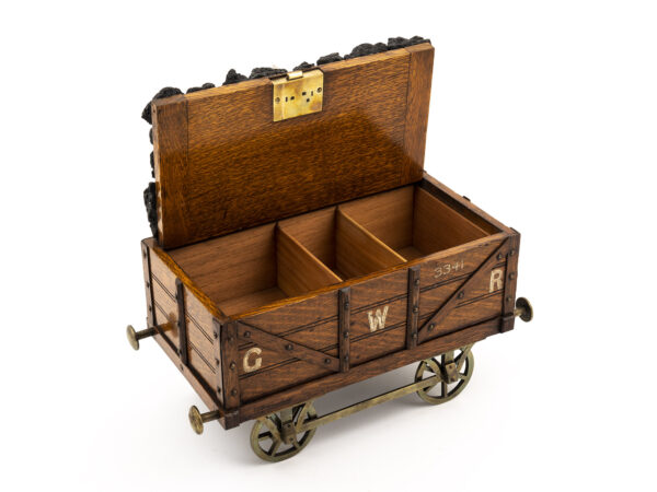 Antique coal wagon humidor open