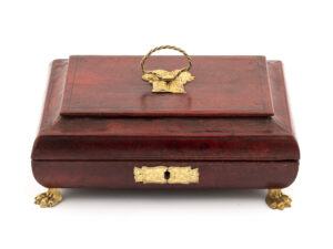 antique red leather sewing box front view