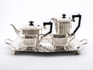 Sterling Silver Tea set on tray eye level image