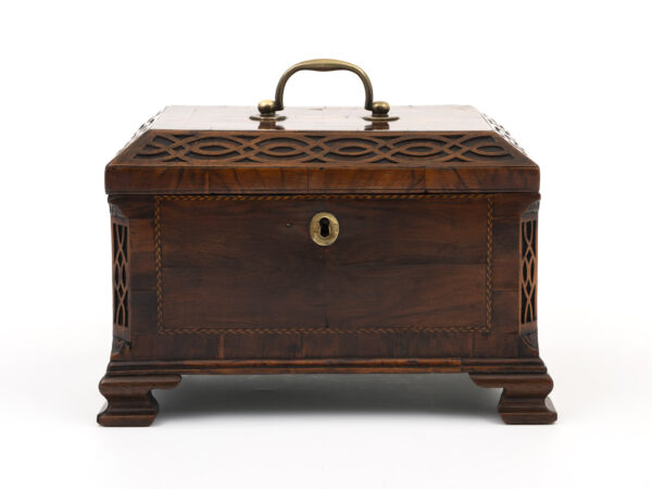 Antique tea chest on white background