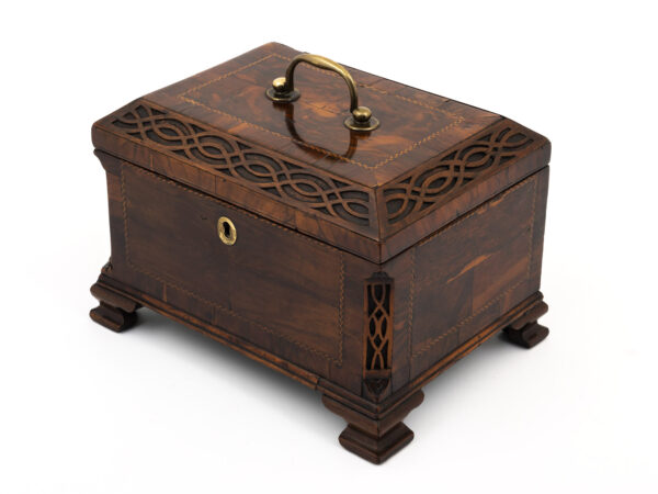 Antique tea chest front angle view