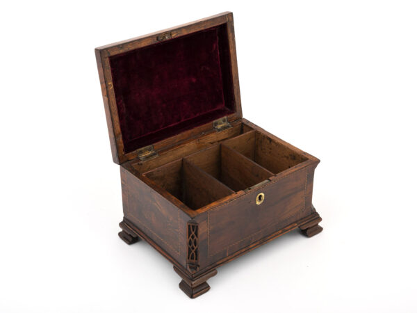 Antique tea chest open angle view