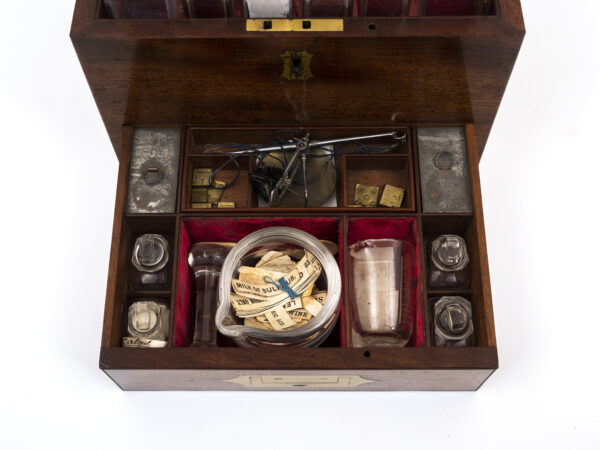 Mahogany Apothecary Box drawer open close up