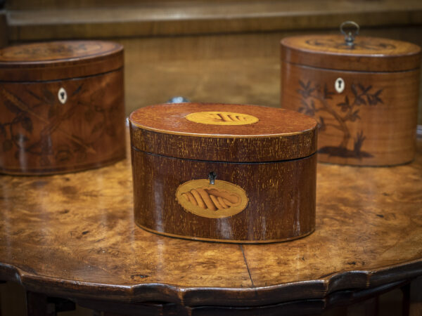 oval tea caddy on display table