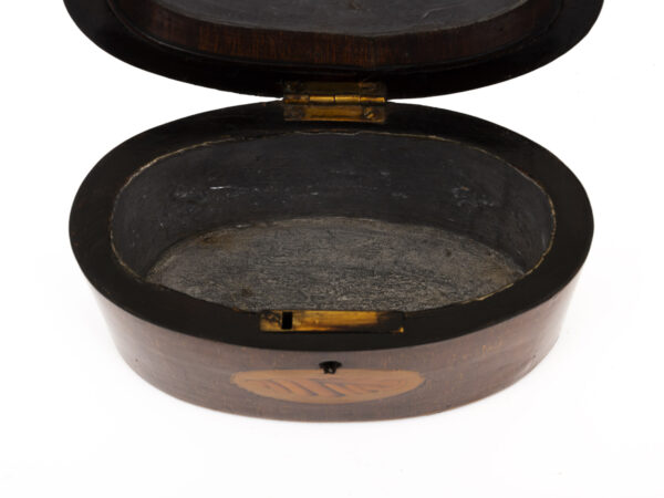 oval tea caddy open inside view