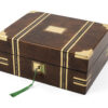 walnut jewellery box front angle with key