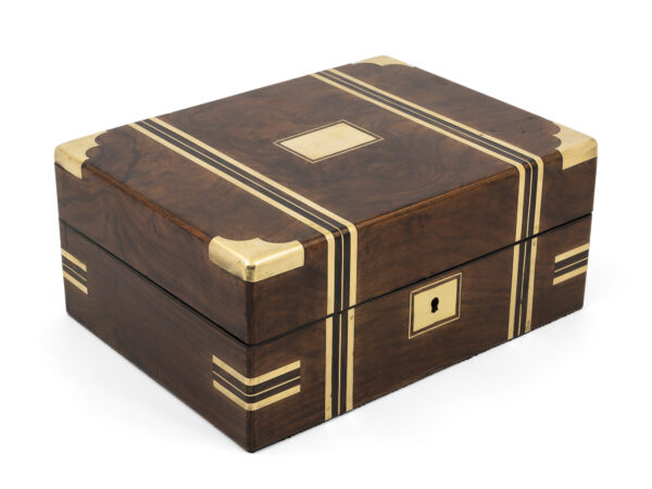 walnut jewellery box on white background front angle view