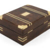 walnut jewellery box on white background rear angle view