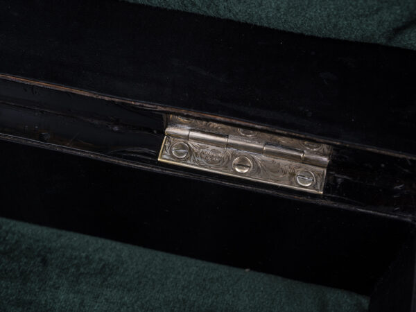 walnut jewellery box hinge close up