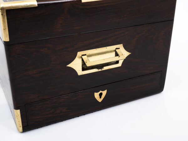 Jewelry box brass handle close up