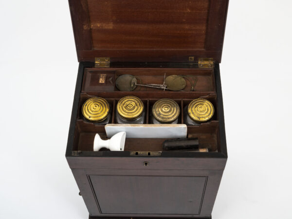 Mahogany Apothecary Cabinet lid open close up