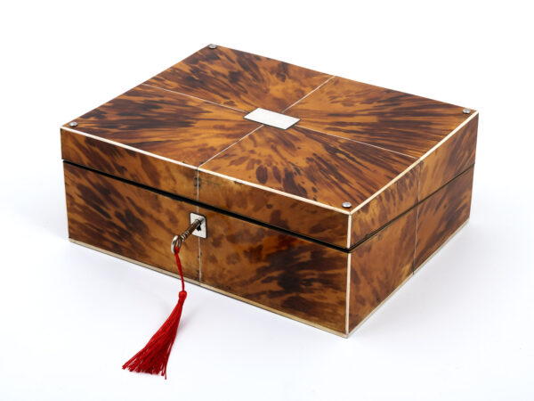 Tortoiseshell writing box with key