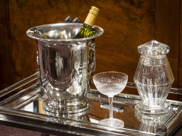 Hermes style ice bucket on drinks trolley