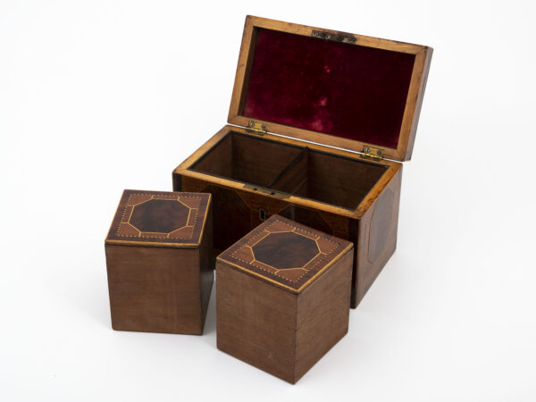 antique tea chest open caddies out