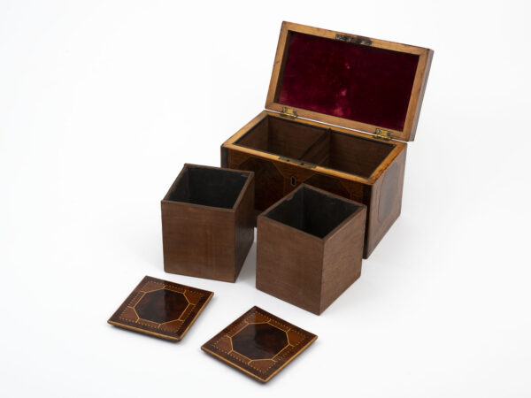 antique tea chest open caddies out